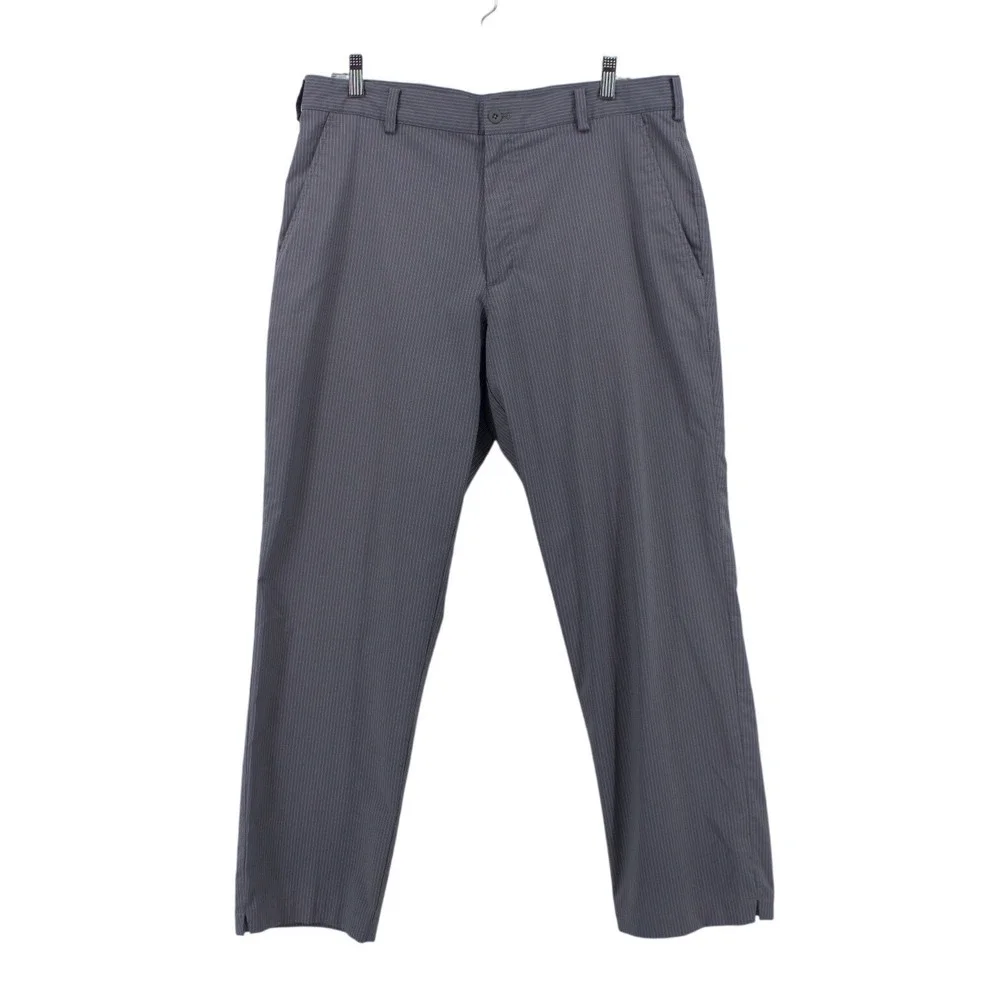 Nike Golf Pants Mens 34x30 Grey Dri-FIT Pinstripe Flat Front Trousers 335936-065
